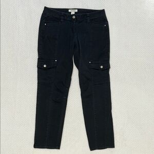 White House Black Market Black Cargo Pants Crops Embellished Pockets Size 2